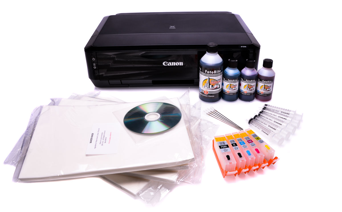 EDIBLE PRINTER KIT refillable cartridges, edible ink, 50 wafer paper