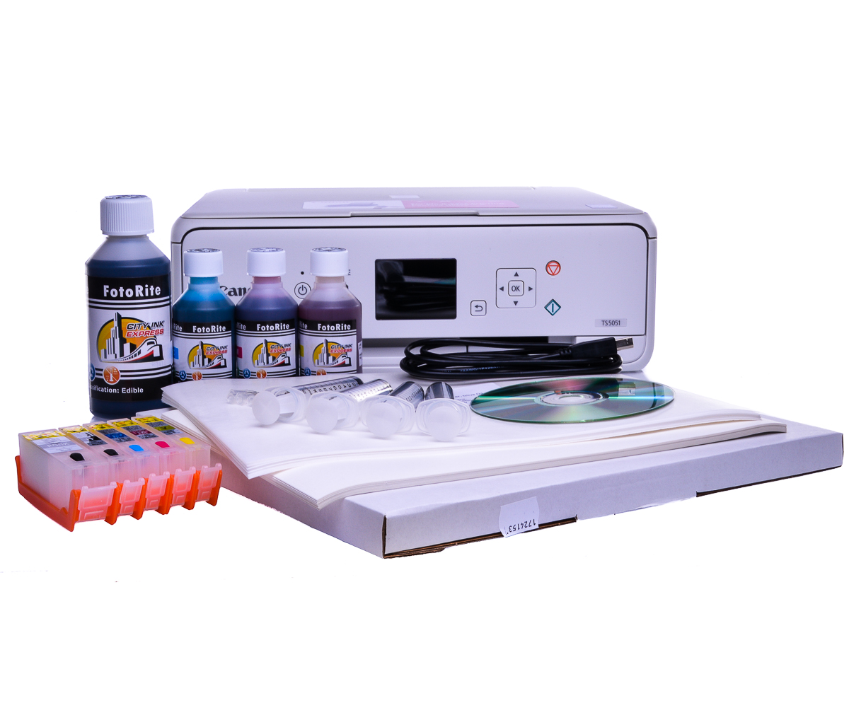 EDIBLE STARTER KIT PRINTER, REFILL CARTRIDGES, INK, 50 WAFER+25 DECOR